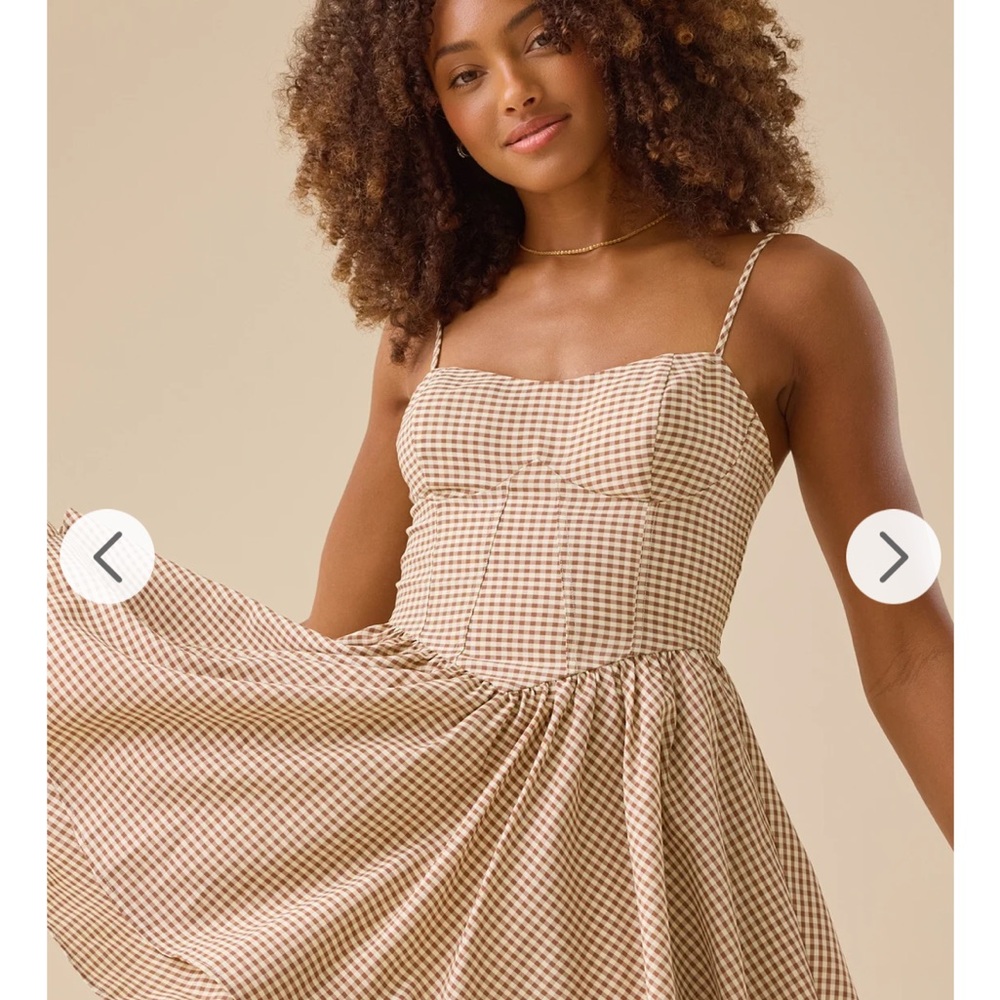 Altar'd State Tan Checkered Mini Dress